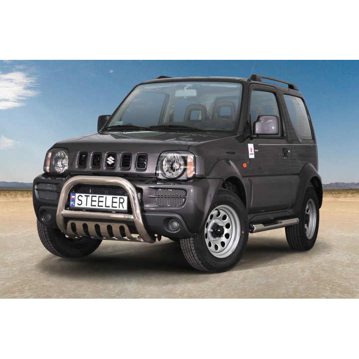 EC Homologated Bullbar, Steeler 4x4 "A" Bar with Plate, Color Silver, Suzuki Jimny 2005 - 2012 - EDK.ro