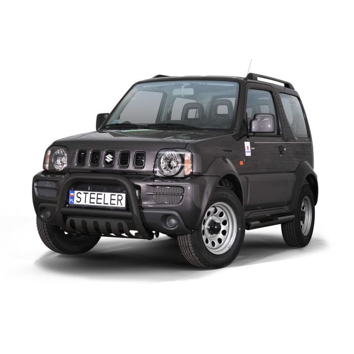 EC Homologated Bullbar, Steeler 4x4 "A" Bar with Plate, Color Black, Suzuki Jimny 2005 - 2012 - EDK.ro
