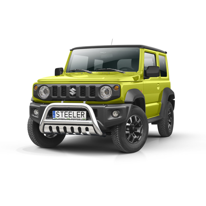 EC Homologated Bullbar, Steeler 4x4 "A" Bar with Plate, Color Silver, Suzuki Jimny 2018 - Present - EDK.ro