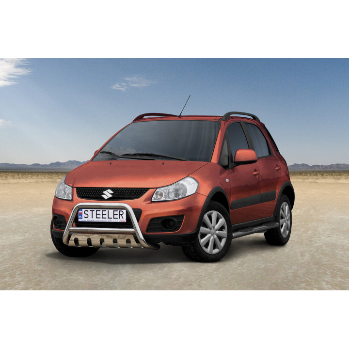 EC Homologated Bullbar, Steeler 4x4 "A" Bar with Plate, Color Silver, Suzuki SX4 2006 - 2013 - EDK.ro