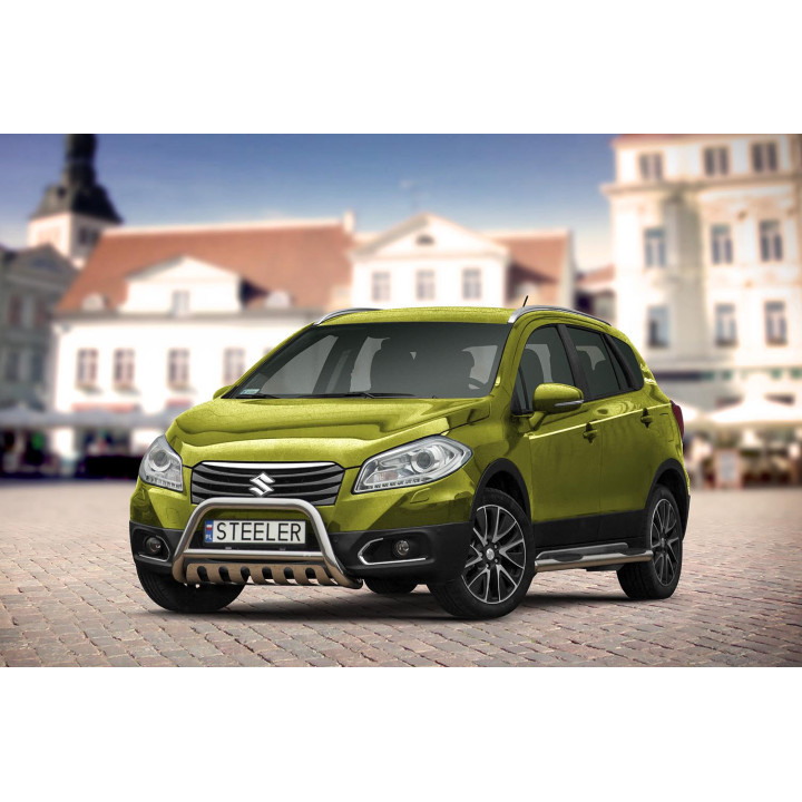 EC Homologated Bullbar, Steeler 4x4 "A" Bar with Plate, Color Silver, Suzuki SX4 2013 - 2016 - EDK.ro