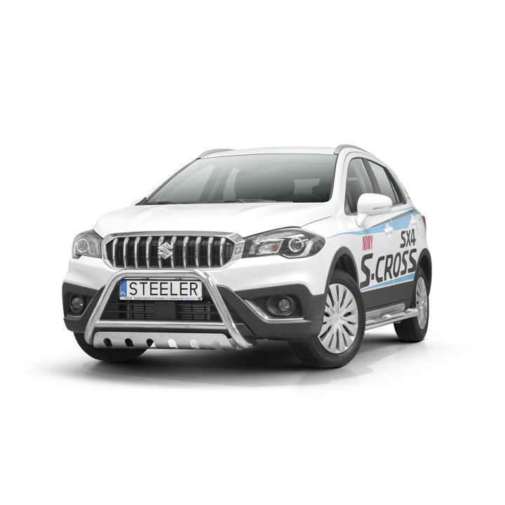 Bullbar Omologat RAR, Steeler 4x4 "A" Bar cu Placă, Culoare Argintiu, Suzuki SX4 S-Cross 2016 - 2021 - EDK.ro