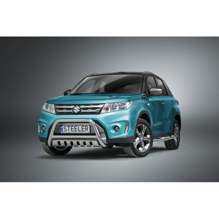 Bullbar Omologat RAR, Steeler 4x4 "A" Bar cu Placă, Culoare Argintiu, Suzuki Vitara 2015 - 2018 - EDK.ro