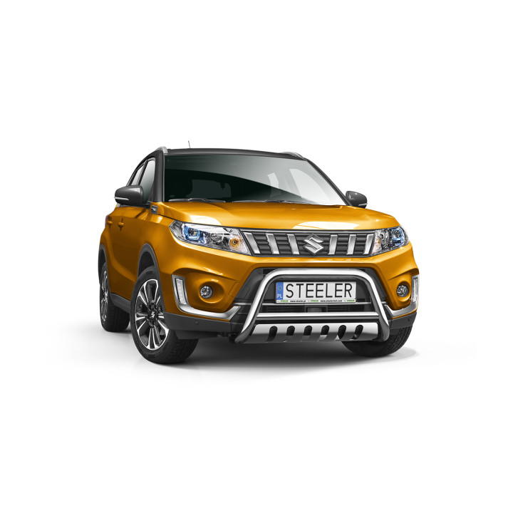 EC Homologated Bullbar, Steeler 4x4 "A" Bar with Plate, Color Silver, Suzuki Vitara 2018 - Present - EDK.ro