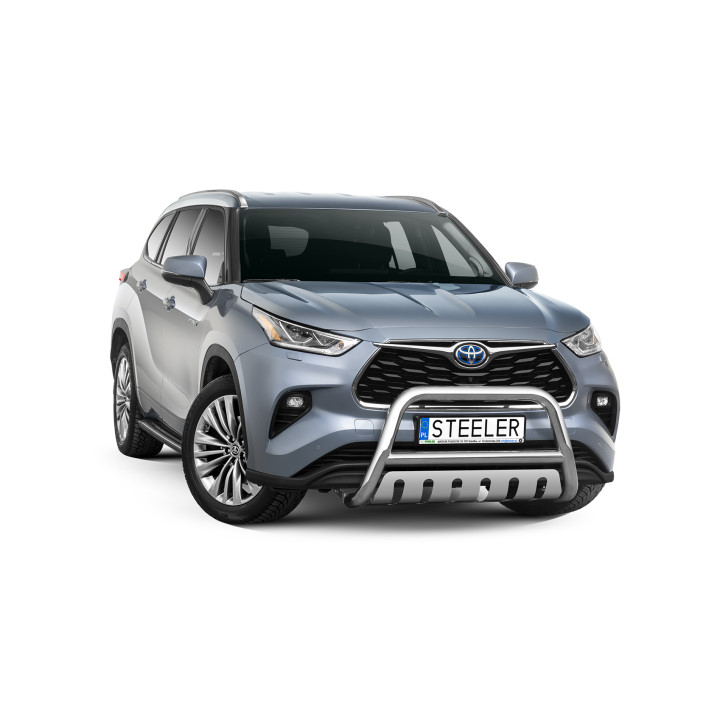 EC Homologated Bullbar, Steeler 4x4 "A" Bar with Plate, Color Silver, Toyota Highlander 2021 - Present - EDK.ro