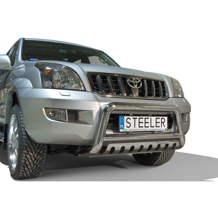 Bullbar Omologat RAR, Steeler 4x4 "A" Bar cu Placă, Culoare Argintiu, Toyota Land Cruiser 120 2002 - 2009 - EDK.ro