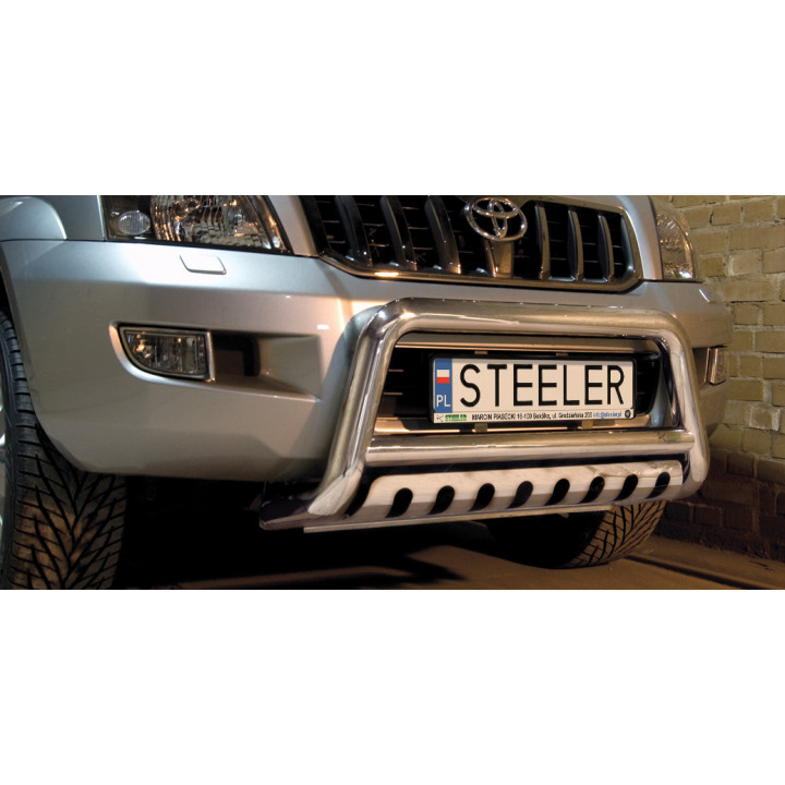 EC Homologated Bullbar, Steeler 4x4 "A" Bar with Plate, Color Silver, Toyota Land Cruiser 120 2002 - 2009 - EDK.ro