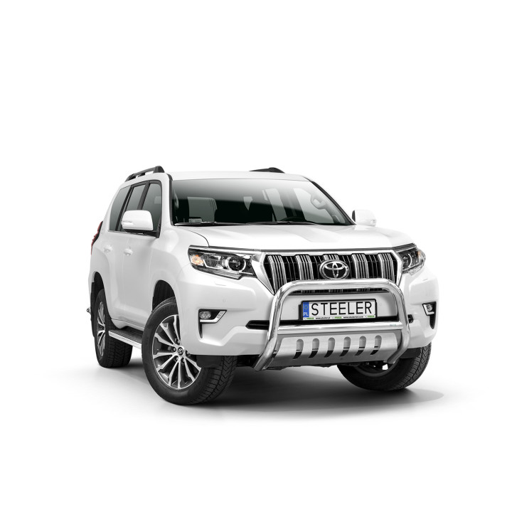 EC Homologated Bullbar, Steeler 4x4 "A" Bar with Plate, Color Silver, Toyota Land Cruiser 150 2017 - Present - EDK.ro