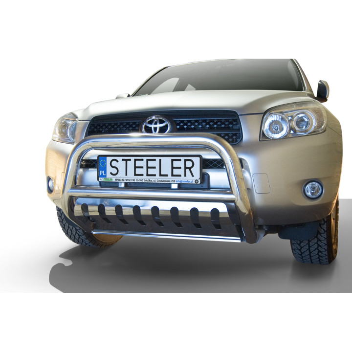 Bullbar Omologat RAR, Steeler 4x4 "A" Bar cu Placă, Culoare Argintiu, Toyota RAV4 2006 - 2010 - EDK.ro