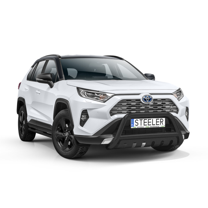 Bullbar Omologat RAR, Steeler 4x4 "A" Bar cu Placă, Culoare Negru, Toyota RAV4 2018 - Prezent - EDK.ro