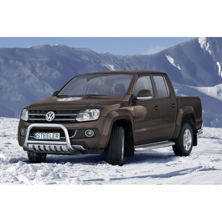 EC Homologated Bullbar, Steeler 4x4 "A" Bar with Plate, Color Silver, Volkswagen Amarok 2009 - 2016 - EDK.ro