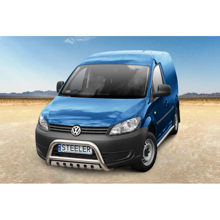 EC Homologated Bullbar, Steeler 4x4 "A" Bar with Plate, Color Silver, Volkswagen Caddy 2010 - 2020 - EDK.ro