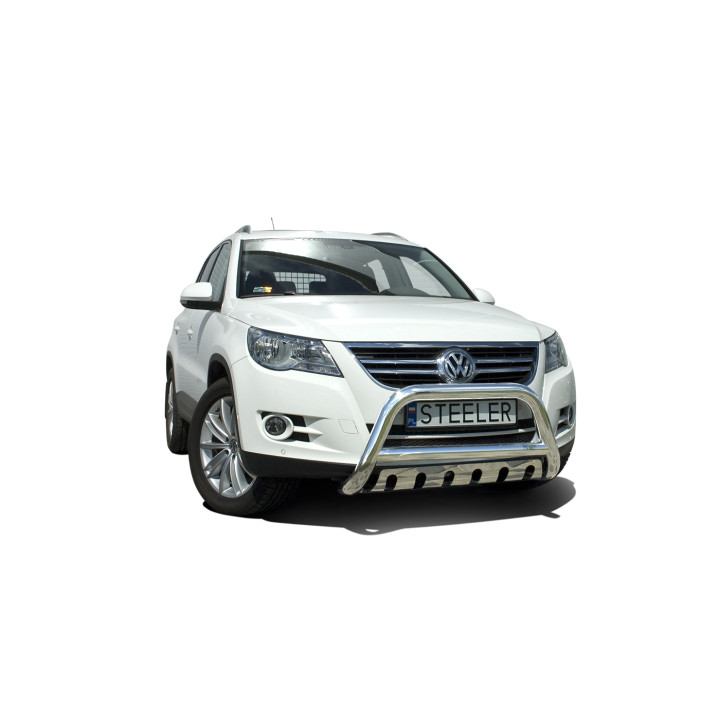 EC Homologated Bullbar, Steeler 4x4 "A" Bar with Plate, Color Silver, Volkswagen Tiguan 2007 - 2016 - EDK.ro