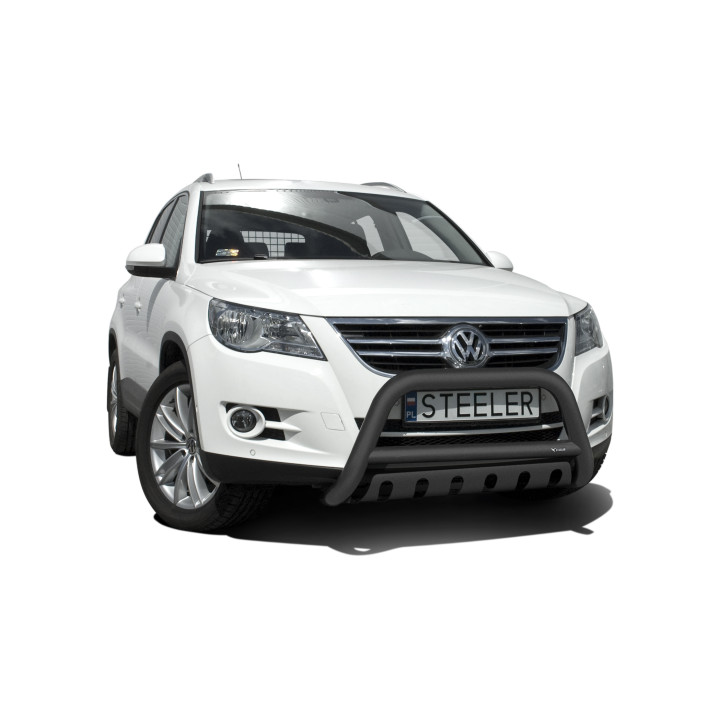 Bullbar Omologat RAR, Steeler 4x4 "A" Bar cu Placă, Culoare Negru, Volkswagen Tiguan 2007 - 2016 - EDK.ro