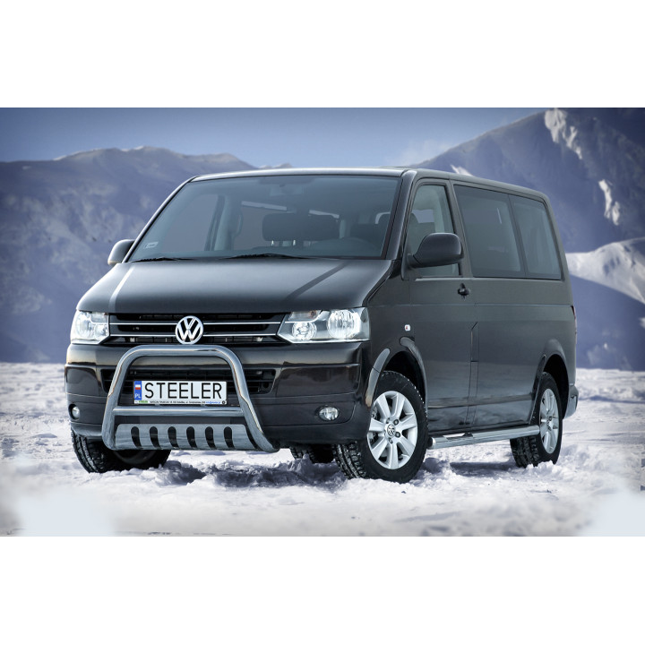 EC Homologated Bullbar, Steeler 4x4 "A" Bar with Plate, Color Silver, Volkswagen Transporter T5 2003 - 2015 - EDK.ro