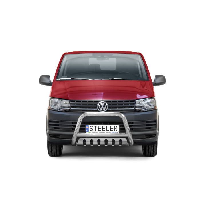 Bullbar Omologat RAR, Steeler 4x4 "A" Bar cu Placă, Culoare Argintiu, Volkswagen Transporter T6 2015 - 2019 - EDK.ro