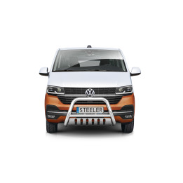 EC Homologated Bullbar, Steeler 4x4 "A" Bar with Plate, Color Silver, Volkswagen Transporter T6.1 2019 - Present - EDK.ro