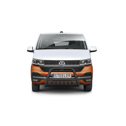 EC Homologated Bullbar, Steeler 4x4 "A" Bar with Plate, Color Black, Volkswagen Transporter T6.1 2019 - Present - EDK.ro