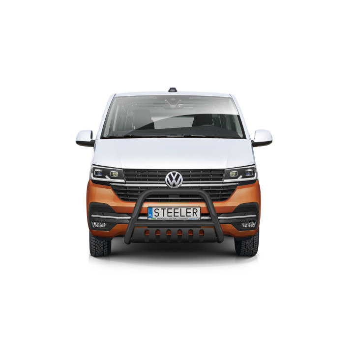 Bullbar Omologat RAR, Steeler 4x4 "A" Bar cu Placă, Culoare Negru, Volkswagen Transporter T6.1 2019 - Prezent - EDK.ro