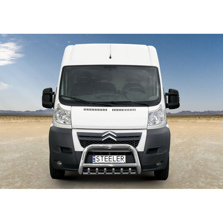 Bullbar Omologat RAR, Steeler 4x4 "A" Bar cu Țăruși, Culoare Argintiu, Fiat Ducato / Citroën Jumper / Peugeot Boxer 2006 - 2024 