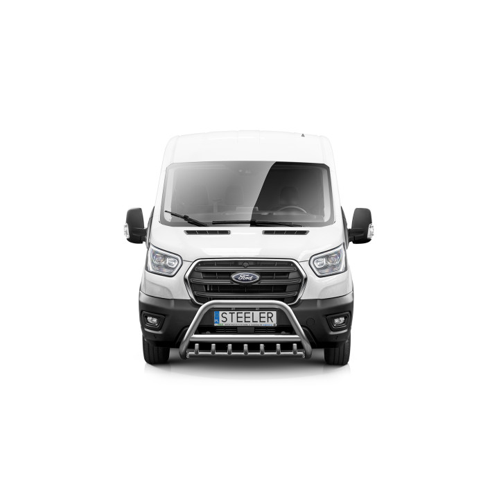 EC Homologated Bullbar, Steeler 4x4 "A" Bar with Spikes, Color Silver, Ford Transit 2019 - Present - EDK.ro