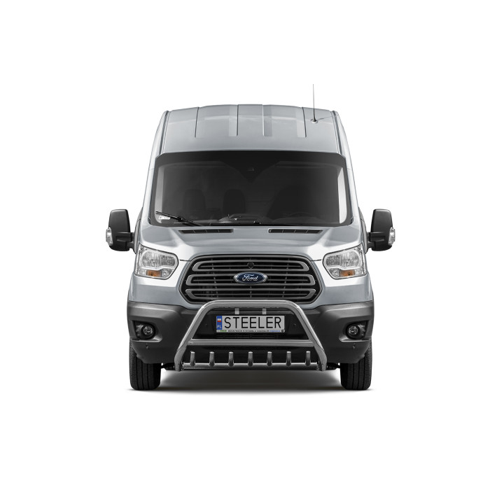 EC Homologated Bullbar, Steeler 4x4 "A" Bar with Spikes, Color Silver, Ford Transit 2019 - Present - EDK.ro