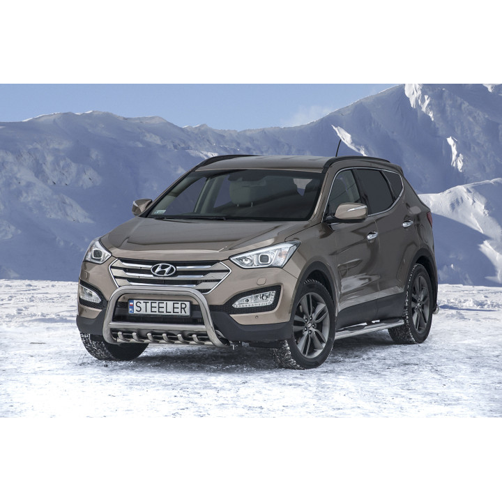 Bullbar Omologat RAR, Steeler 4x4 "A" Bar cu Țăruși, Culoare Argintiu, Hyundai Santa Fe 2012 - 2018 - EDK.ro