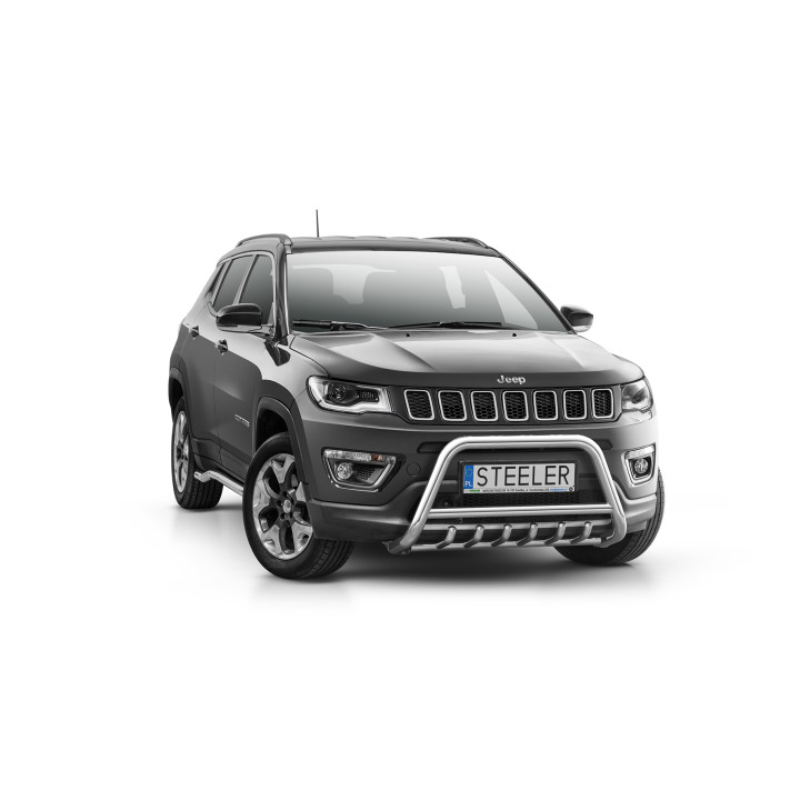 Bullbar Omologat RAR, Steeler 4x4 "A" Bar cu Țăruși, Culoare Argintiu, Jeep Compass 2017 - 2021 - EDK.ro