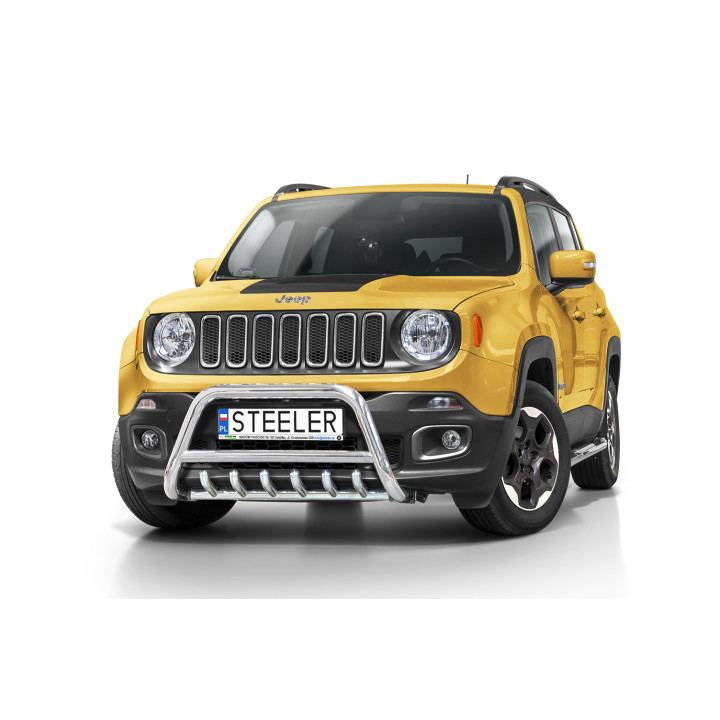 Bullbar Omologat RAR, Steeler 4x4 "A" Bar cu Țăruși, Culoare Argintiu, Jeep Renegade 2014 - 2018 - EDK.ro