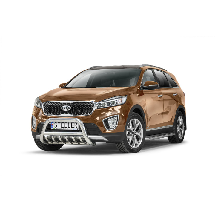 EC Homologated Bullbar, Steeler 4x4 "A" Bar with Spikes, Color Silver, Kia Sorento 2015 - 2018 - EDK.ro