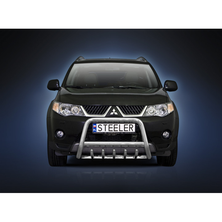 EC Homologated Bullbar, Steeler 4x4 "A" Bar with Spikes, Color Silver, Mitsubishi Outlander 2007 - 2009 - EDK.ro