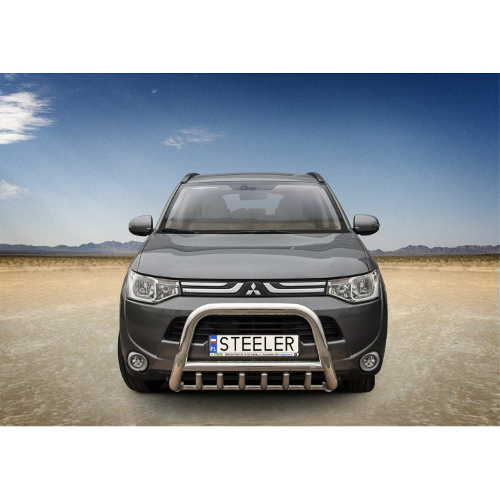 EC Homologated Bullbar, Steeler 4x4 "A" Bar with Spikes, Color Silver, Mitsubishi Outlander 2012 - 2015 - EDK.ro