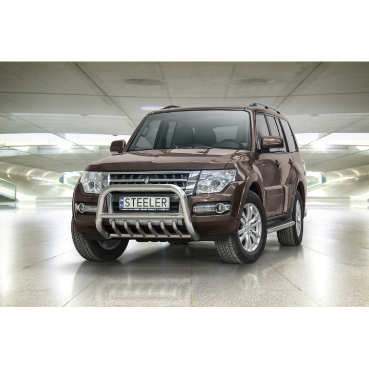 Bullbar Omologat RAR, Steeler 4x4 "A" Bar cu Țăruși, Culoare Argintiu, Mitsubishi Pajero 2007 - 2015 - EDK.ro