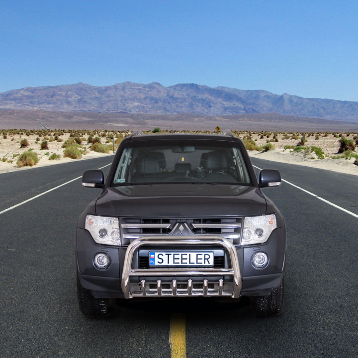 Bullbar Omologat RAR, Steeler 4x4 "A" Bar cu Țăruși, Culoare Argintiu, Mitsubishi Pajero 2007 - 2015 - EDK.ro