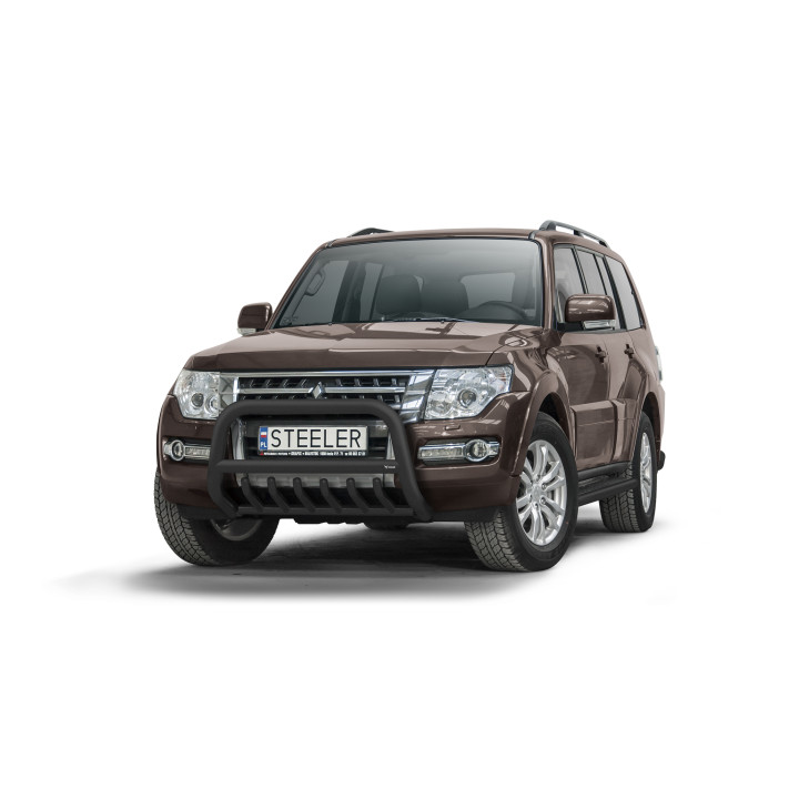 Bullbar Omologat RAR, Steeler 4x4 "A" Bar cu Țăruși, Culoare Negru, Mitsubishi Pajero 2007 - 2015 - EDK.ro