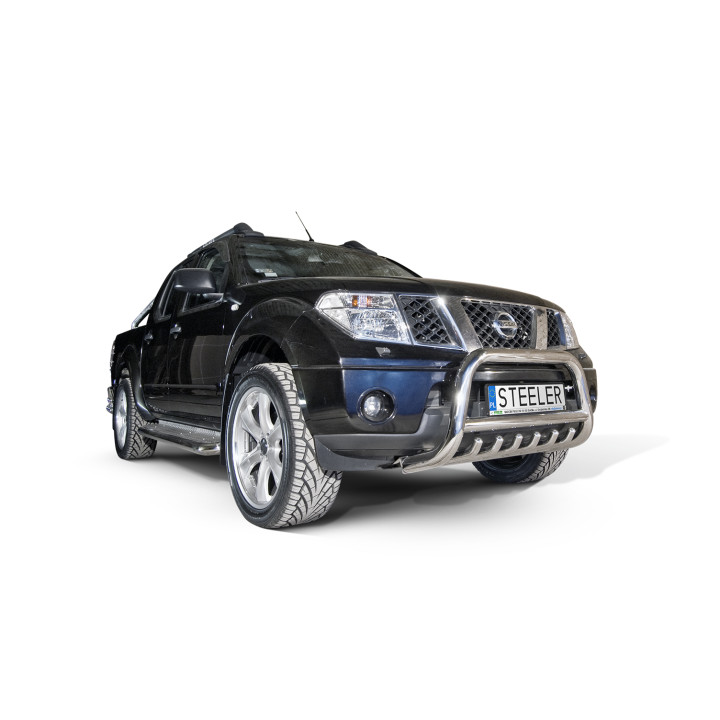Bullbar Omologat RAR, Steeler 4x4 "A" Bar cu Țăruși, Culoare Argintiu, Nissan Navara 2005 - 2010 - EDK.ro