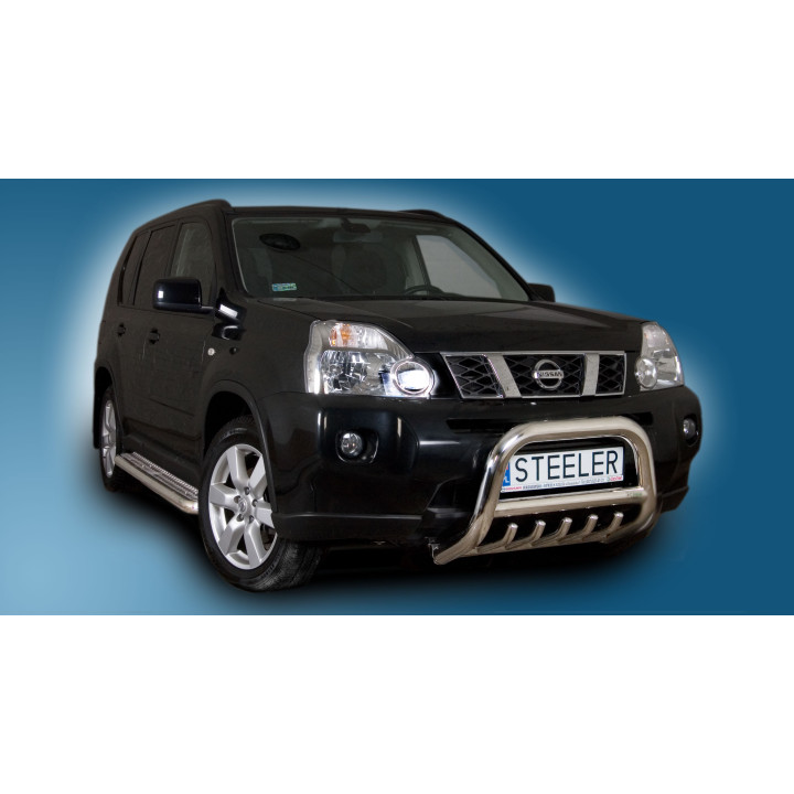 Bullbar Omologat RAR, Steeler 4x4 "A" Bar cu Țăruși, Culoare Argintiu, Nissan X-Trail 2007 - 2010 - EDK.ro