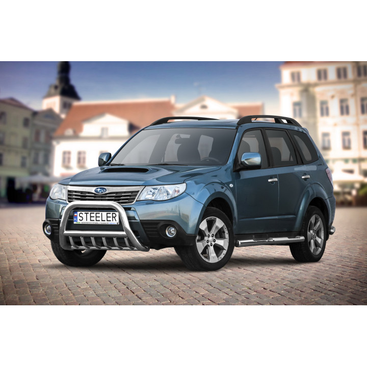 Bullbar Omologat RAR, Steeler 4x4 "A" Bar cu Țăruși, Culoare Argintiu, Subaru Forester 2008 - 2013 - EDK.ro