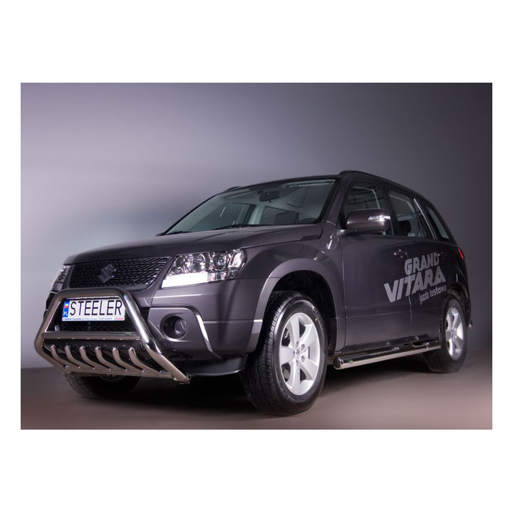 Bullbar Omologat RAR, Steeler 4x4 "A" Bar cu Țăruși, Culoare Argintiu, Suzuki Grand Vitara 2012 - 2014 - EDK.ro