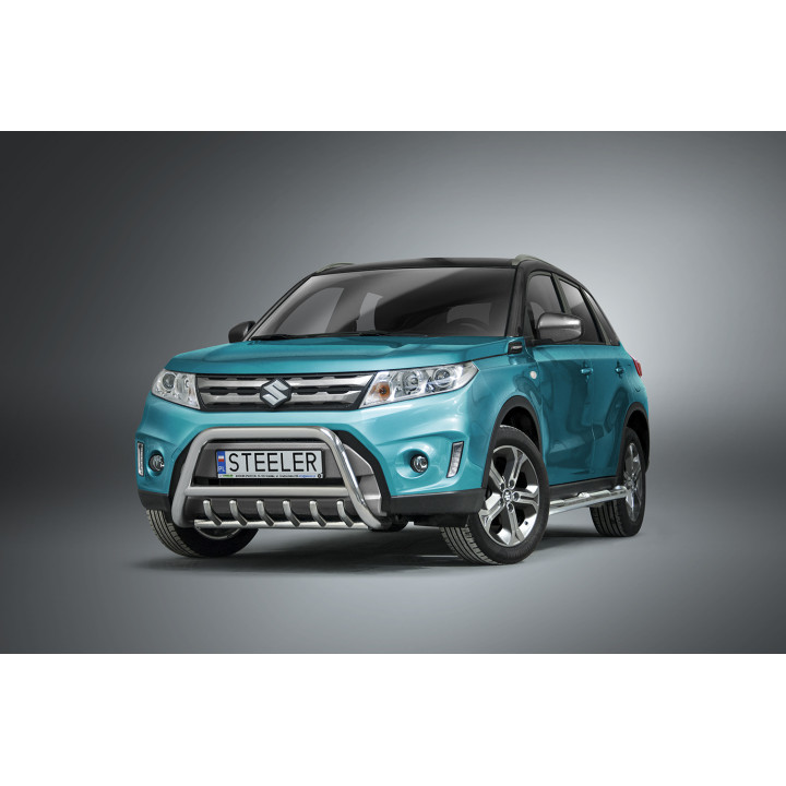 Bullbar Omologat RAR, Steeler 4x4 "A" Bar cu Țăruși, Culoare Argintiu, Suzuki Vitara 2015 - 2018 - EDK.ro