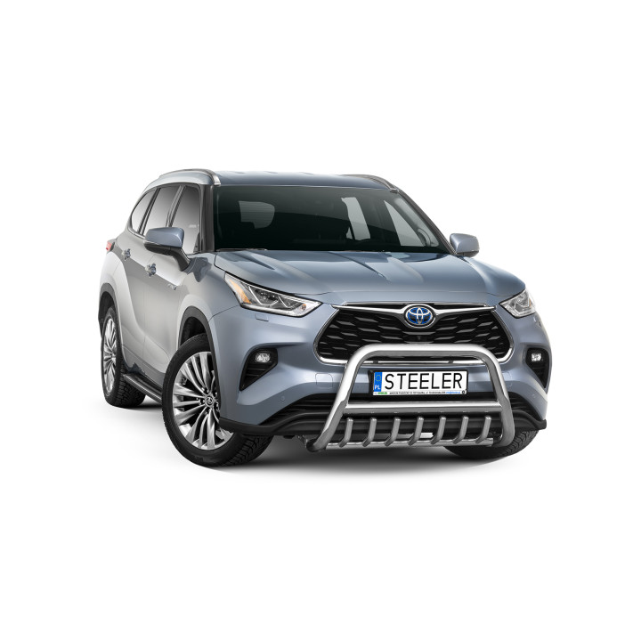 EC Homologated Bullbar, Steeler 4x4 "A" Bar with Spikes, Color Silver, Toyota Highlander 2021 - Present - EDK.ro