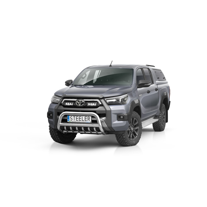 EC Homologated Bullbar, Steeler 4x4 "A" Bar with Spikes, Color Silver, Toyota Hilux Invincible 2021 - Present - EDK.ro