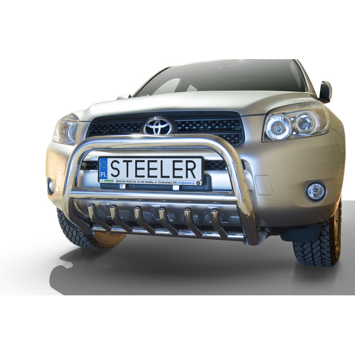 Bullbar Omologat RAR, Steeler 4x4 "A" Bar cu Țăruși, Culoare Argintiu, Toyota RAV4 2006 - 2010 - EDK.ro