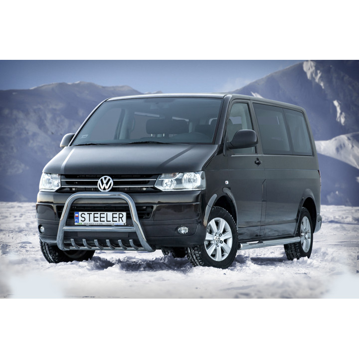 Bullbar Omologat RAR, Steeler 4x4 "A" Bar cu Țăruși, Culoare Argintiu, Volkswagen Transporter T5 2003 - 2015 - EDK.ro