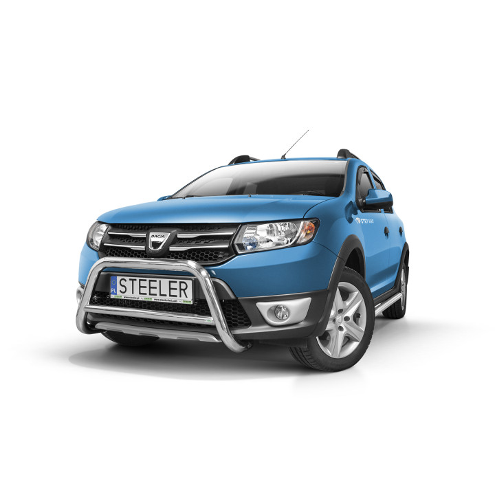 EC Homologated Bullbar, Steeler 4x4 "A" Bar with Crossbar, Color Silver, Dacia Sandero Stepway 2012 - 2016 - EDK.ro