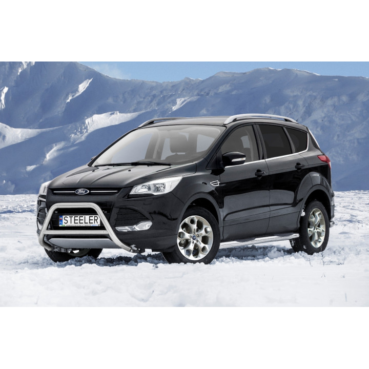 EC Homologated Bullbar, Steeler 4x4 "A" Bar with Crossbar, Color Silver, Ford Kuga 2012 - 2017 - EDK.ro