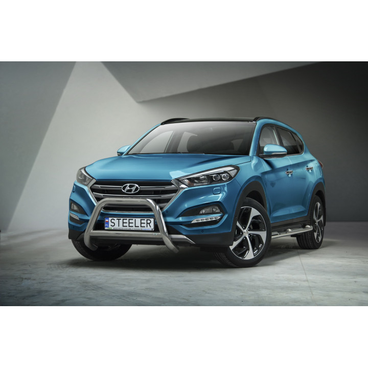 EC Homologated Bullbar, Steeler 4x4 "A" Bar with Crossbar, Color Silver, Hyundai Tucson 2015 - 2018 - EDK.ro