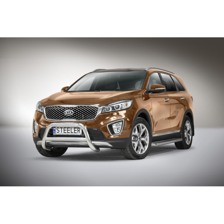 EC Homologated Bullbar, Steeler 4x4 "A" Bar with Crossbar, Color Silver, Kia Sorento 2015 - 2018 - EDK.ro