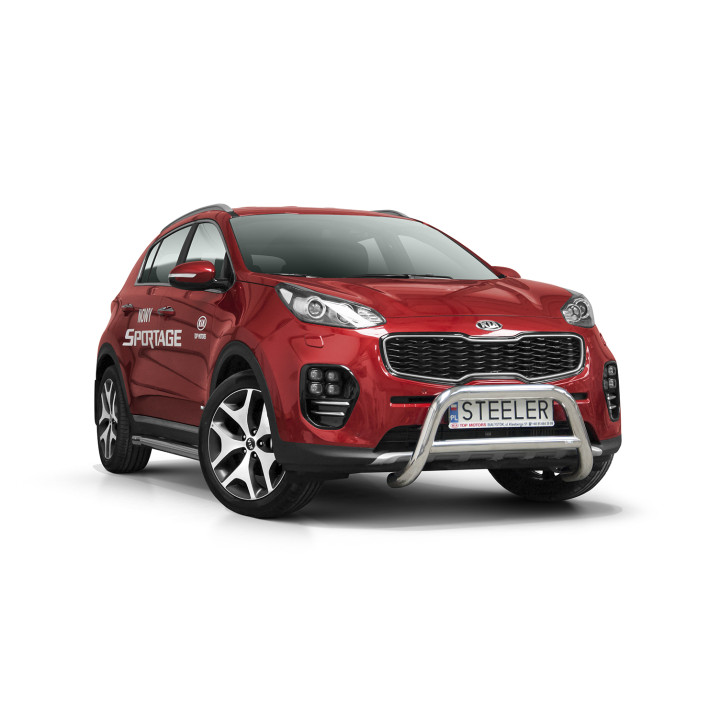 Bullbar Omologat RAR, Steeler 4x4 "A" Bar cu Traversă, Culoare Argintiu, Kia Sportage 2015 - 2018 - EDK.ro