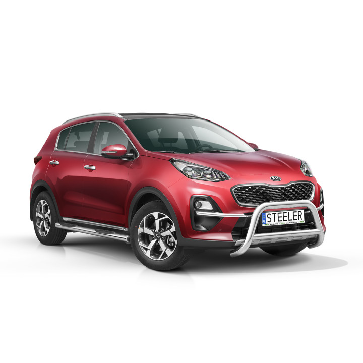EC Homologated Bullbar, Steeler 4x4 "A" Bar with Crossbar, Color Silver, Kia Sportage 2018 - 2021 - EDK.ro